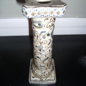Paisley Gold trim Ceramic Candle Stick Holder Beau